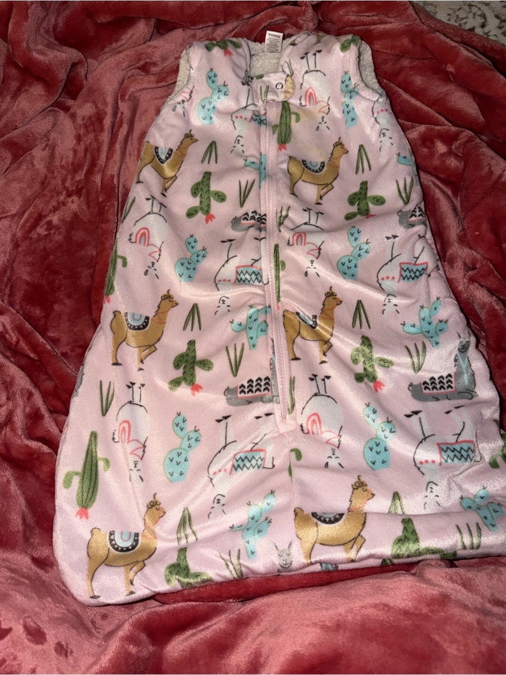Soft Pink Llama & Cactus Fleece Sleep Sack for Kids